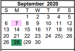 District School Academic Calendar for Lamar El for September 2020