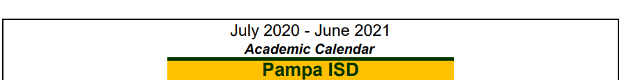 District School Academic Calendar for Pampa Junior High School