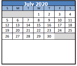 District School Academic Calendar for Special Services for July 2020