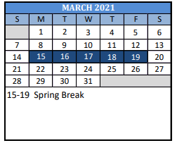 District School Academic Calendar for Travis J H for March 2021
