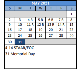 District School Academic Calendar for Crockett Middle for May 2021