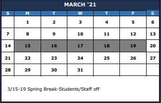District School Academic Calendar for Morris Fifth Grade Center for March 2021