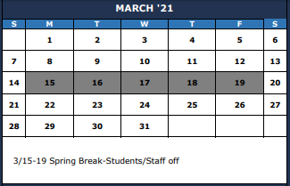 District School Academic Calendar for The Summit Intermediate for March 2021