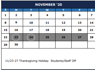 District School Academic Calendar for The Summit Intermediate for November 2020