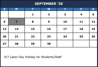 District School Academic Calendar for Carter Lomax Middle School for September 2020