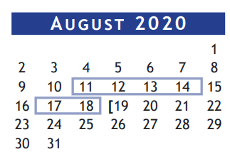 District School Academic Calendar for Brazoria Co J J A E P for August 2020