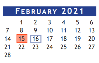 District School Academic Calendar for Brazoria Co J J A E P for February 2021