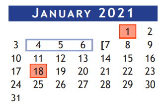 District School Academic Calendar for Brazoria Co J J A E P for January 2021