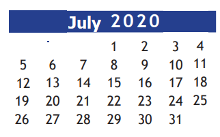 District School Academic Calendar for Brazoria Co J J A E P for July 2020