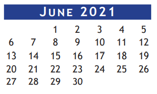 District School Academic Calendar for Barbara Cockrell Elementary for June 2021