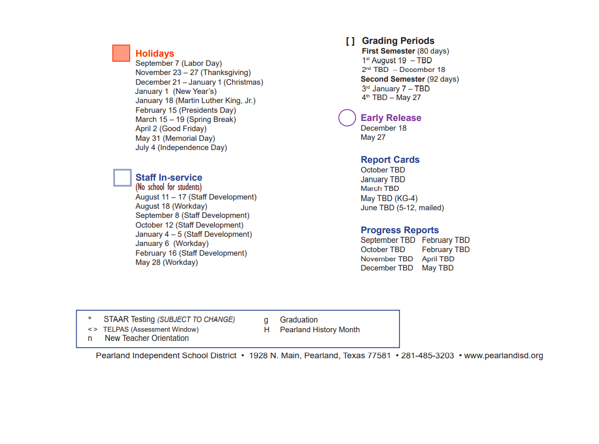 District School Academic Calendar Key for Brazoria Co J J A E P