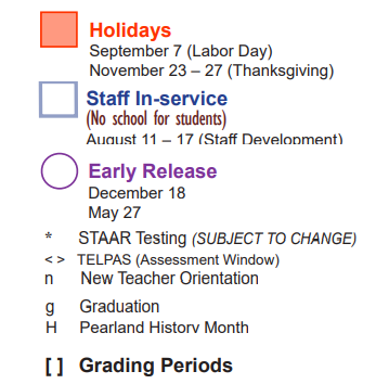 District School Academic Calendar Legend for Alternative Learning Acad