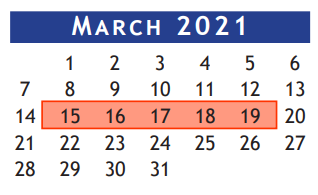 District School Academic Calendar for Brazoria Co J J A E P for March 2021