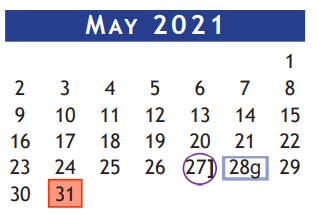 District School Academic Calendar for Robert Turner High School for May 2021