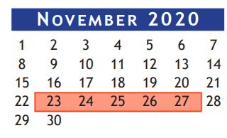 District School Academic Calendar for Brazoria Co J J A E P for November 2020