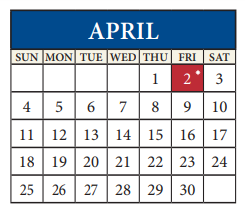District School Academic Calendar for Travis Co J J A E P for April 2021