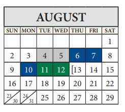 District School Academic Calendar for Pflugerville Middle for August 2020