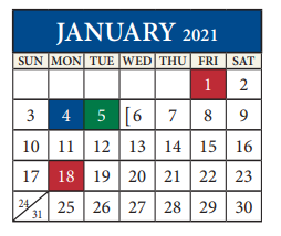 District School Academic Calendar for Park Crest Middle for January 2021