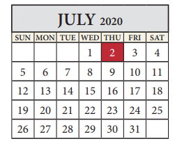 District School Academic Calendar for Travis Co J J A E P for July 2020