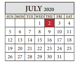 District School Academic Calendar for Murchison Elementary School for July 2020