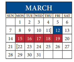 District School Academic Calendar for Travis Co J J A E P for March 2021
