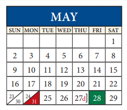 District School Academic Calendar for Travis Co J J A E P for May 2021