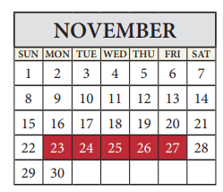 District School Academic Calendar for Travis Co J J A E P for November 2020