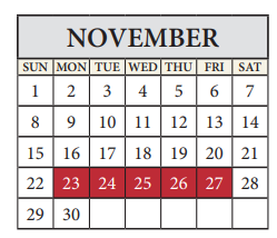 District School Academic Calendar for Parmer Lane Elementary for November 2020