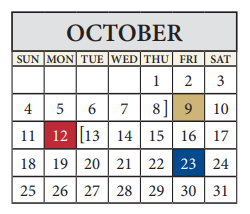 District School Academic Calendar for Travis Co J J A E P for October 2020