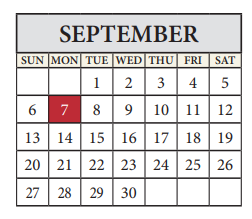 District School Academic Calendar for Travis Co J J A E P for September 2020