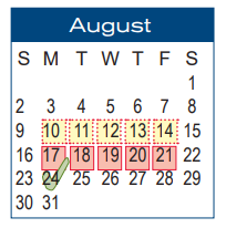District School Academic Calendar for Central El for August 2020