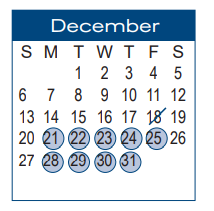 District School Academic Calendar for Hagood El for December 2020