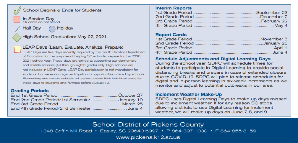 District School Academic Calendar Key for D W Daniel High