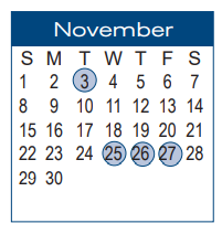 District School Academic Calendar for Central El for November 2020