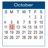 District School Academic Calendar for Six Mile El for October 2020