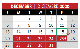 District School Academic Calendar for David Mccall Elementary for December 2020