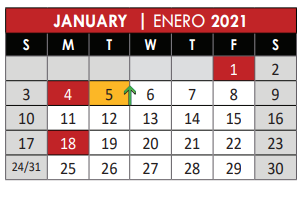 District School Academic Calendar for Hospital/homebound for January 2021