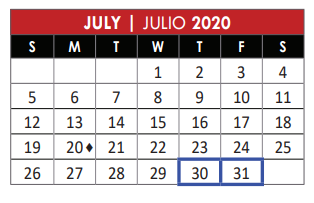 District School Academic Calendar for Secondary Special Program Center for July 2020