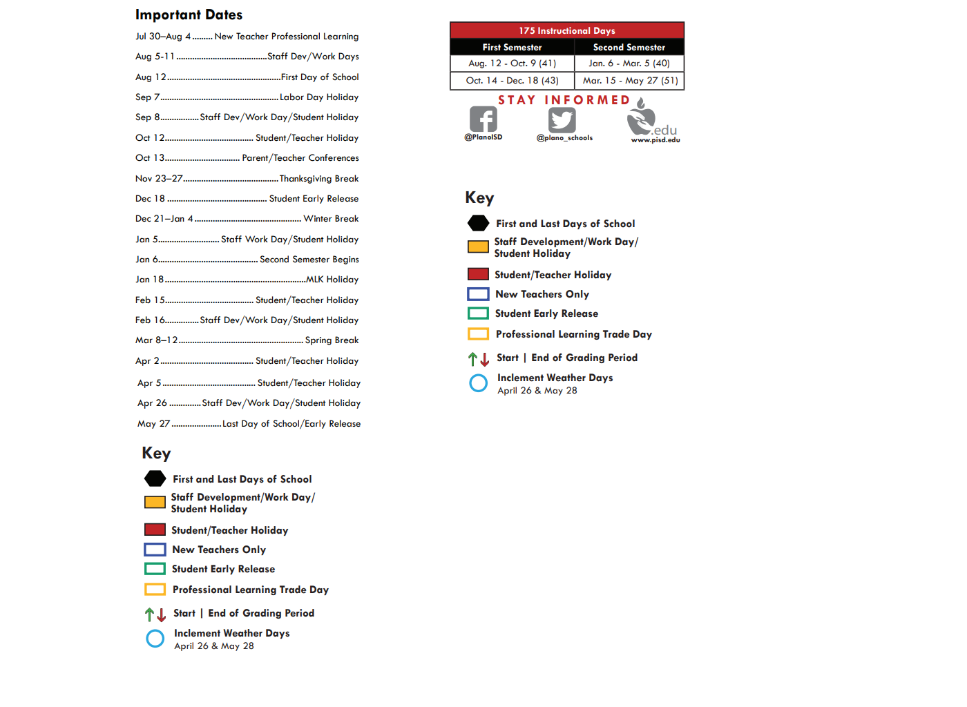 District School Academic Calendar Key for David Mccall Elementary