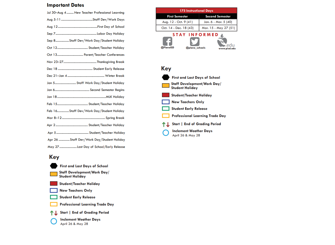 District School Academic Calendar Key for Robinson Middle