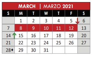 District School Academic Calendar for Martha Hunt Elementary School for March 2021