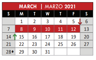 District School Academic Calendar for Adult Basic Ed for March 2021