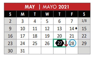 District School Academic Calendar for Dr Holifield Sci Lrn Ctr for May 2021