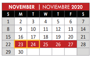 District School Academic Calendar for Schimelpfenig Middle for November 2020