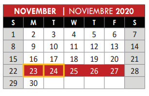 District School Academic Calendar for Rasor Elementary School for November 2020