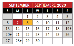 District School Academic Calendar for Itinerant Sp Ed for September 2020