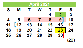 District School Academic Calendar for Pleasanton Primary for April 2021
