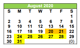 District School Academic Calendar for Pleasanton H S for August 2020