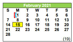 District School Academic Calendar for Pleasanton El for February 2021