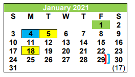 District School Academic Calendar for Pleasanton H S for January 2021